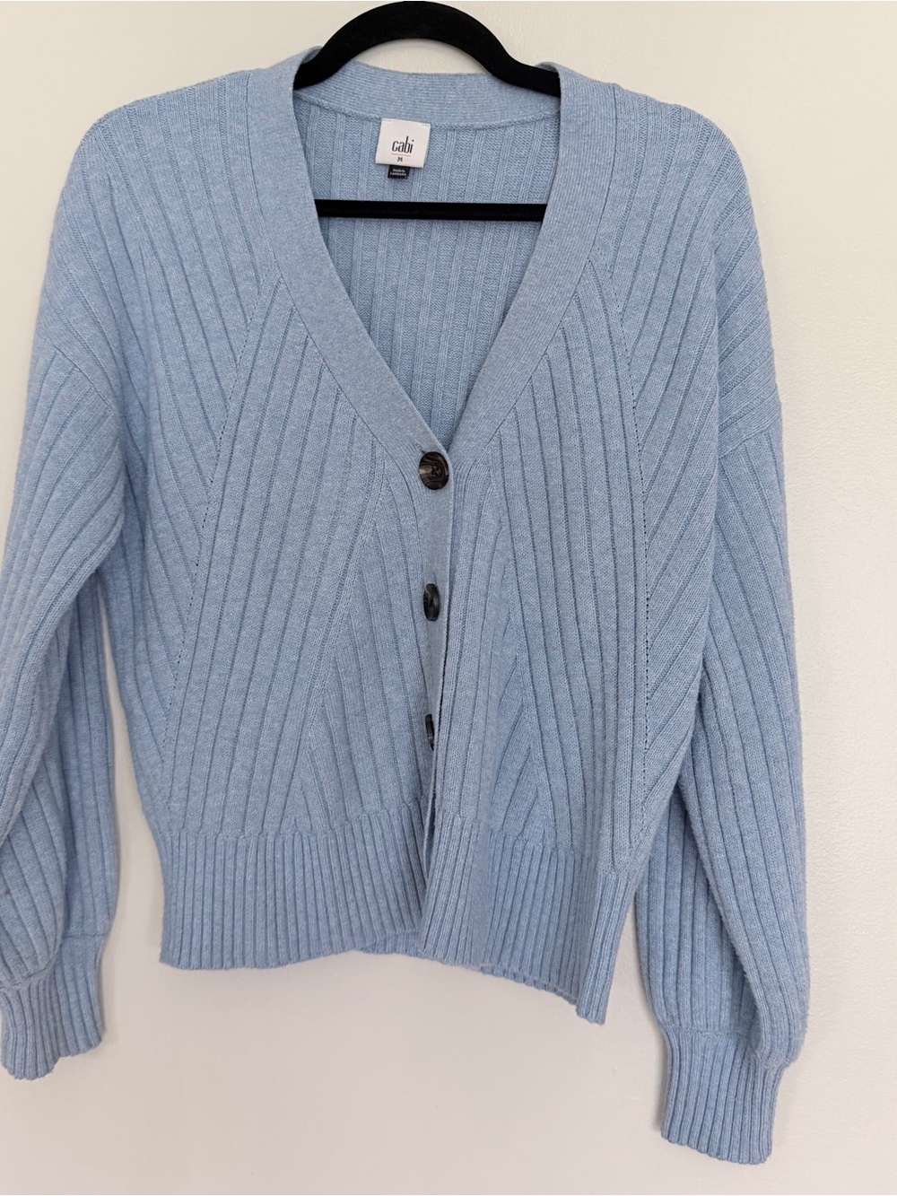 cabi Light Blue Ribbed V-Neck Button Cardigan